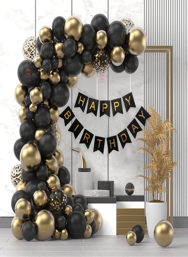 Hemito Rubber Birthday Decoration Kit 69 Pieces - Gold Black Balloons With Birthday Banner, Glue Dot, Arc, Confetti Balloons with Balloon Pump for Boys Kids Baby Birthday Decoration Items - Image 1